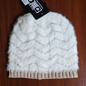 Fuzzy Cream and Gold Beanie Hat